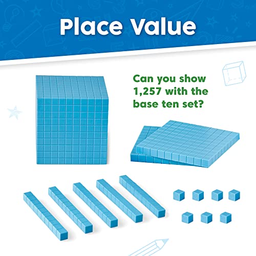 hand2mind Blue Plastic Base Ten Blocks Complete Classroom Set, Place Value Blocks, Counting Cubes, Math Blocks Kindergarten, Manipulative Kit for Mathematics for Elementary Teachers (Set of 161) - style: Blue, Set of 161