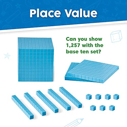 hand2mind Blue Plastic Base Ten Blocks Complete Classroom Set, Place Value Blocks, Counting Cubes, Math Blocks Kindergarten, Manipulative Kit for Mathematics for Elementary Teachers (Set of 161) - style: Blue, Set of 161