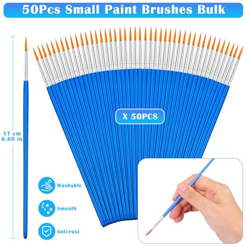 50Pcs Round Paint Brushes Bulk, Anezus Small Paint Brushes Classroom Brushes Set for Kids Model Canvas Painting Face Acrylic Watercolor Oil and Crafts - style: round