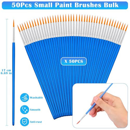 50Pcs Round Paint Brushes Bulk, Anezus Small Paint Brushes Classroom Brushes Set for Kids Model Canvas Painting Face Acrylic Watercolor Oil and Crafts - style: round