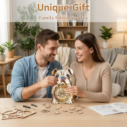 Kosmickiss 3D Puzzles for Adults, Wooden Bulldog Wall Clock Model Kits - color: Bulldog