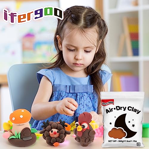ifergoo 500g Brown Air Dry Clay, 1.1LBS DIY Creative Modeling Clay for Kids - color: Brown/500g