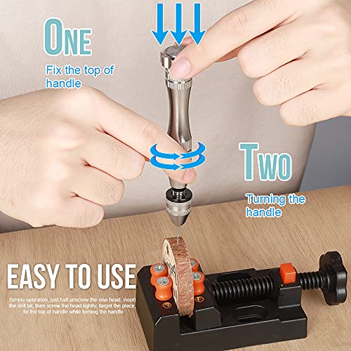 LEOBRO Hand Drill, Steel Pin Vise with 10 PCS Small Drill Bits (0.8 mm-3 mm), for Resin, Wood, Clay, DIY Crafts Keychains Jewelry Making - color: A-silver