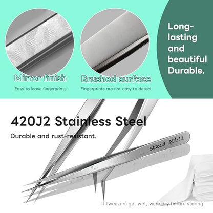 stedi 2PCS Precision Premium Tweezers Set, Model Hobby Making Tools - style: Straight tip & Curved Tip Tweezers