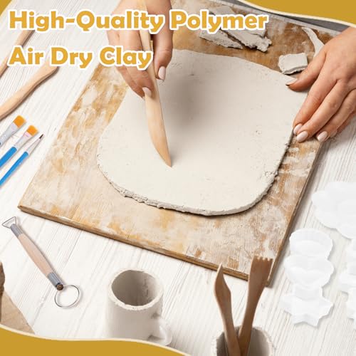 Texilo Air Dry Clay Kit for Adults, Pottery Starter Tools for Beginner, DIY Painting Making Set with Clay,Paints,Sculpting Tools,Varnish, Guide, Christmas Birthdays Gift for Arts Crafts Lover at Home