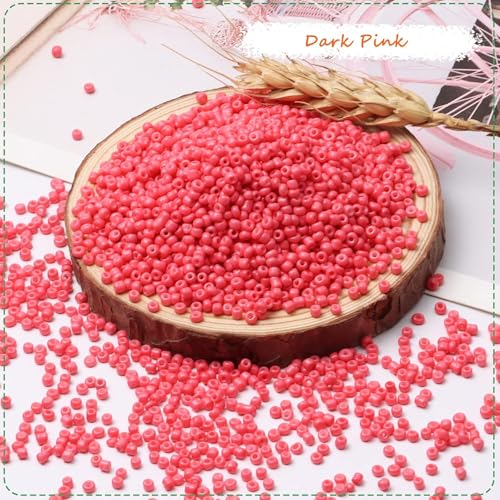 5000pcs Dark Pink Glass Seed Beads Bulk, Small Tiny Waist Spacer Beads for Bracelet, Necklace Jewelry Making, DIY Craft Projects(3mm 8/0) - color: Dark Pink, size: 3mm