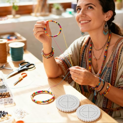EXCEART Braiding Board Set 4 pcs Eva Beading Cord Disc Kumihimo Loom Round for Bracelet Necklace Belt and Hand Rope Weaving Handmade Craft Tool
