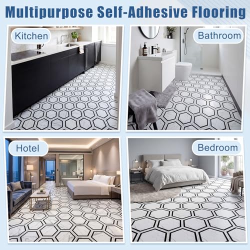 60 Pcs Hexagon Peel and Stick PVC Flooring Tile with Tool Kit