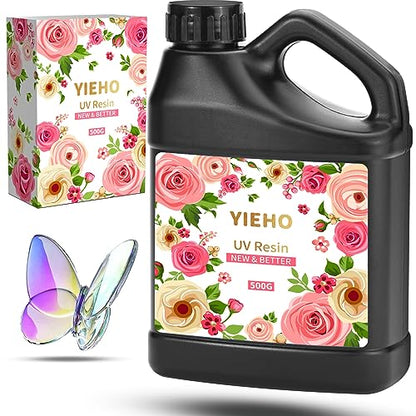YIEHO UV Resin 500g -Bulk Upgraded Crystal Clear Hard UV Fast Curing Epoxy Resin Supplies for Craft Jewelry Making - size: 500g