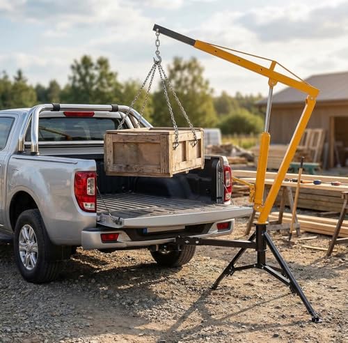 GarveeLife 1000 LBS Hydraulic Pickup Truck Crane, 360° Swivel Hitch Mounted Hoist with 3 Adjustable Booms, Truck Bed Crane for Lifting Engine, Deer, or Construction Goods-Yellow - color: Yellow