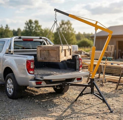 GarveeLife 1000 LBS Hydraulic Pickup Truck Crane, 360° Swivel Hitch Mounted Hoist with 3 Adjustable Booms, Truck Bed Crane for Lifting Engine, Deer, or Construction Goods-Yellow - color: Yellow