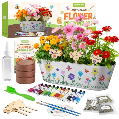 PLANTMEW Paint & Plant Flower Growing Kit for Kids - Fun Kids Gardening Set - Unique Birthday, Crafts & Arts, Gardening Gifts for Girls & Boys, Ages 5, 6, 7, 8-12 Years Old, Easter Gifts for Girls - size: Large Pot