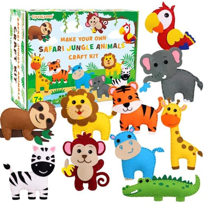 CiyvoLyeen Kids Sewing Kit Crafts - Safari Jungle Animal DIY Felt Crafts for Boys & Girls Art & Craft Set Learn to Sew Toy Animals Gift for Ages 7–12, 10 Cute Projects - color: Jungle animals-10 Pcs