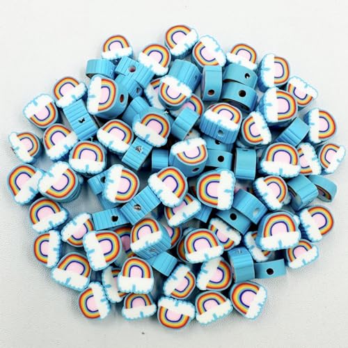 Rainbow Cloud Handmade Polymer Clay Beads, 100pcs Polymer Clay Spacer Beads for Women Jewelry Making DIY Charms Bracelet Necklace Hair Clip Accessories Handmade Craft - color: cloud rainbow
