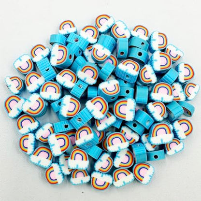 Rainbow Cloud Handmade Polymer Clay Beads, 100pcs Polymer Clay Spacer Beads for Women Jewelry Making DIY Charms Bracelet Necklace Hair Clip Accessories Handmade Craft - color: cloud rainbow
