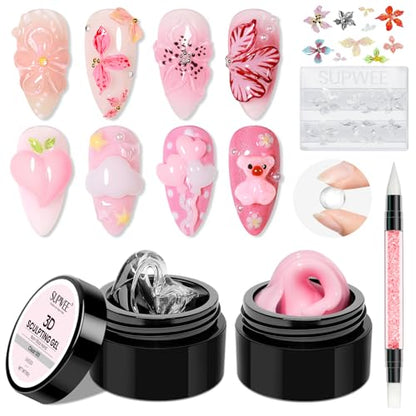 Sculpting Gel for Nail Art, 2PCS Non-Sticky 3D Gel Molding Nails - color: Clear&Pink