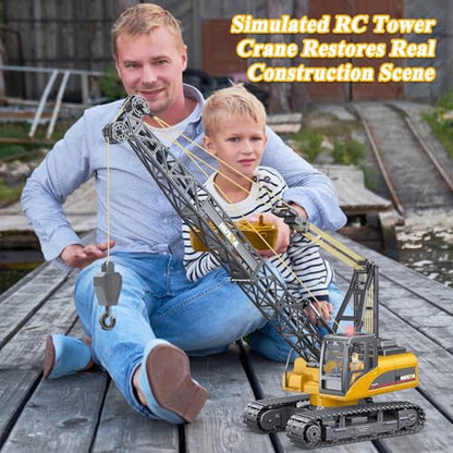 Remote Control Tower Crane Die Cast Truck Hoist Dragline 1:14 Scale 2.4GHz Remote Control Engineering Lift Model Truck Crawler Loader Excavator Bulldozer Construction Toy for Boys & Girls