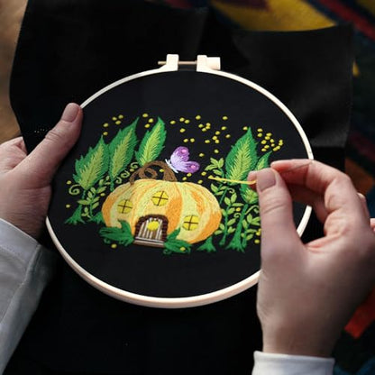 ERKOON 5 Sets Embroidery Kit for Beginners Adult Mushroom Cross Stitch - color: Black-Mushrooms