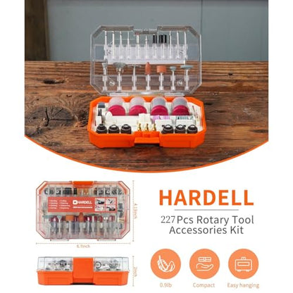 HARDELL 227Pcs Rotary Tool Kit w/ 1/8" Shanks, Sanding & Carving Orange - color: Orange+white