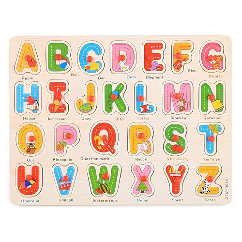 Alphabet Puzzle Wooden Puzzles for Toddlers 3+ Year Old, ABC Puzzle Shape Alphabet Learning Puzzles Toys with Puzzle Board & Letter Blocks, Preschool Education Puzzle for Girls and Boys, Large - style: Alphabet Puzzle