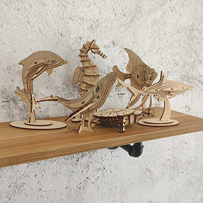 3D Wooden Sea Animal Puzzle, 6 Piece Set Wood Sea Animals Skeleton DIY Assembly Model Kits, Wooden Crafts Brain Teaser Puzzle, STEM Gifts for Adults & Teens Birthday Gifts Xmas - color: Sea Animals