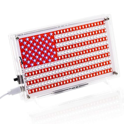 DIY Soldering Project Kit, American Flag 0.3x0.5 Ft DIY SMD Soldering Practice Kit Electronics Learning with Acrylic shell