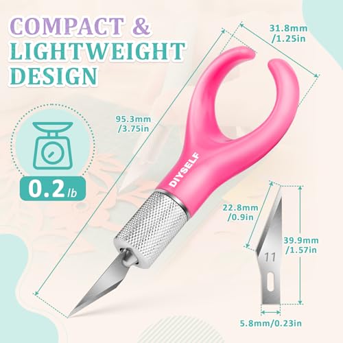 DIYSELF Fingertip Craft Knife, Detail Hobby Knife with 5 Extra #11 Blades - color: Pink