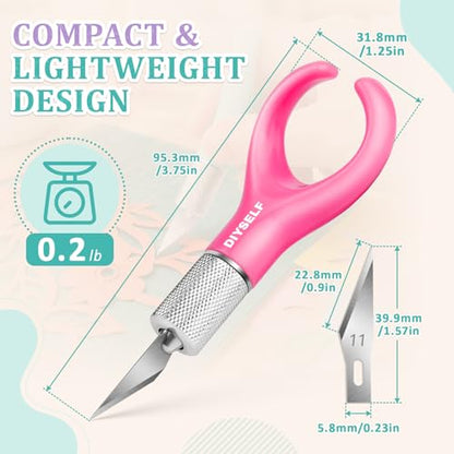 DIYSELF Fingertip Craft Knife, Detail Hobby Knife with 5 Extra #11 Blades - color: Pink