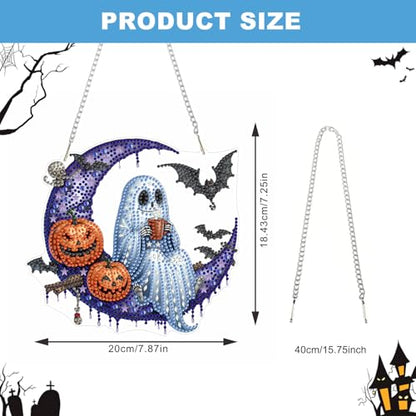 NAIMOER Halloween Diamond Art Hanging Kits for Adults, Ghost Moon 5D Special Shaped Rhinestone, DIY Acrylic Diamond Art Painting Window Pendants Home Garden Wall Hanging Ornament Kits, Double Sided - color: Halloween Ghost Moon