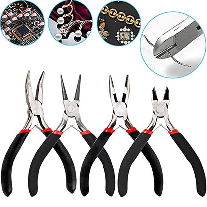 URSKYTOUS 4Pcs Jewelry Pliers Set Jewelry Making Pliers Tools Kit Include Jewelry Making Needle Nose Chain Nose Round Bent Pliers Wire Cutter for Bracelet Beading Craft Jewelry Making Supplies (Black) - color: 4pcs Black