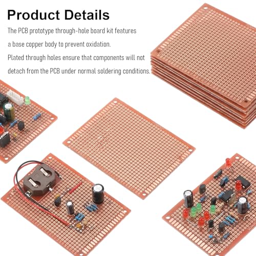 10 Pcs PCB Board Prototype Kit 90mm x 70mm Circuit Board Copper Strip Boards 744 Holes Perfboard Universal Printed Circuit Breadboard for DIY Soldering Electronic Experiment Projects