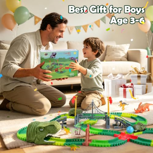 BEMITON Dinosaur Race Track Toy for Kids Ages 3-6 - color: Green Dinosaur Race Track