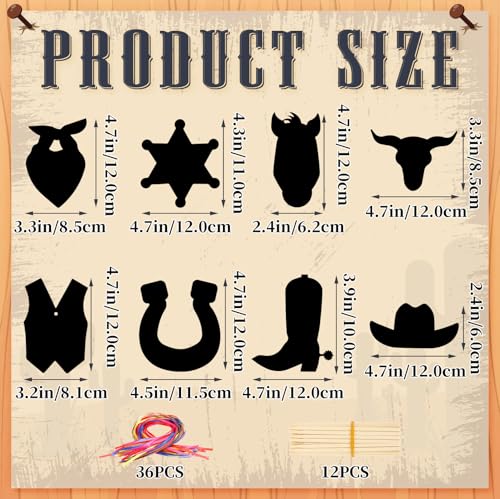 JULMELON 36Pcs Western Crafts for Kids, Cowboy Rainbow Scratch Art Cards - style: Western
