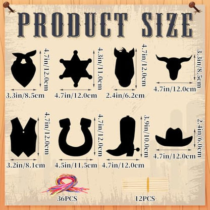 JULMELON 36Pcs Western Crafts for Kids, Cowboy Rainbow Scratch Art Cards - style: Western