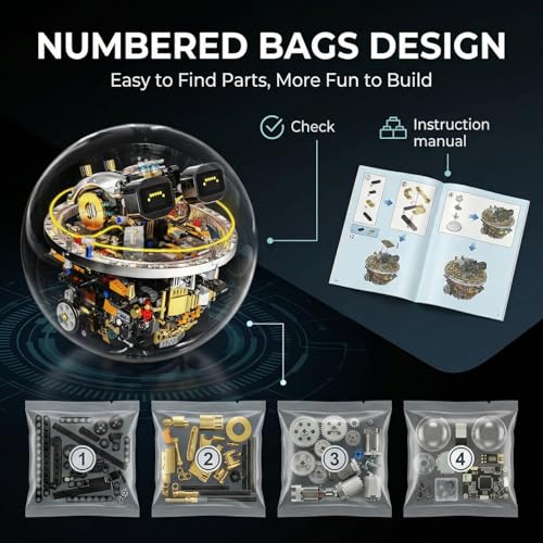 STEM Robot Building Kit, 804PCS APP & Remote Control Spherical Robot Ball Toy for Kids Ages 8-12 14+, Mechanical Building Blocks Set, Cool RC Toy with 17 LED Expressions, Cyberpunk Gifts