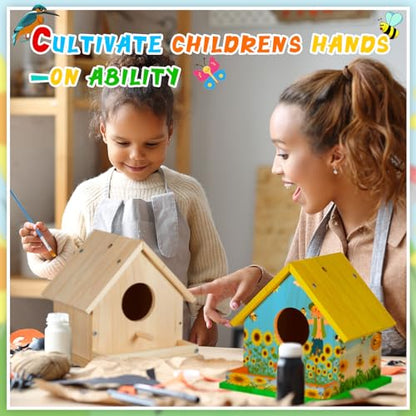 Liliful 2 Sets Wooden DIY Birdhouse Kit for Kids to Build & Paint