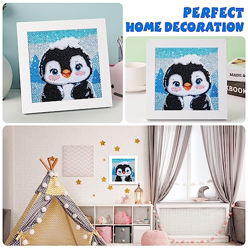 QEUOYSS Diamond Art Kit for Kids with Wooden Frame Art and Crafts for Kids Ages 6-8 -10-12 Easy to DIY Diamond Art for Kid and Adult Beginners Home Wall Decoration (Penguin) - style: Penguin