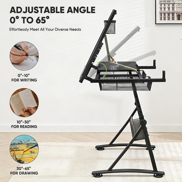 Magshion Drafting Table Adjustable Drawing Table w/Stool - color: Clear & Black