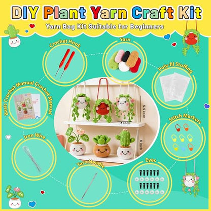 Joyclub Crochet Kit for Beginners 6 Fake Plants with Video for Adults - color: Colorful Plant