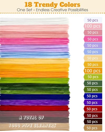 1000 Pcs Pipe Cleaners Flower Kit, 18 Colors Chenille Stems with Complete Accessory Set & Instruction, Pipe Cleaners Craft, Art and Craft Supplies, DIY Art Projects Creative Gift