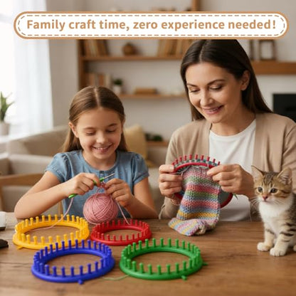 Cesilili Beginner Knitting Loom Set (4/6/8/10in) with 4 Pompom Makers