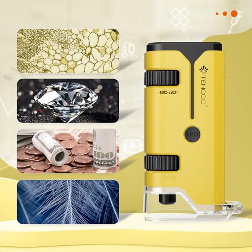 100x-250x Pocket Microscope for Kids Adults, Protable Handheld Miniscope, Mini Microscope Kit for Kids Adults Home School Lab Biology Science Education, Yellow - color: Yellow