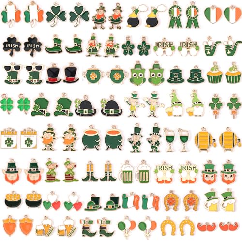 SANNIX 110Pcs 55 Pairs St. Patrick's Day Charms St. Patrick's Shamrock Charms Gold Enamel Pendant for Jewelry Making Bracelets Necklaces Earrings Craft - style: St. Patrick's Day