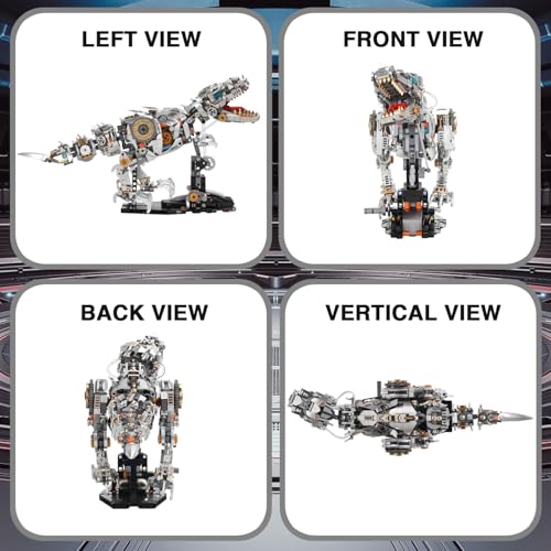 Mechanical Dinosaur Building Blocks Linkage Kit, Jurassic Animal Tyrannosaurus Rex Model with Lighting & Display Stand, STEM Toy DIY Desktop Ornament for Kids Ages 12+, Birthday Gift Idea - color: Dinosaur