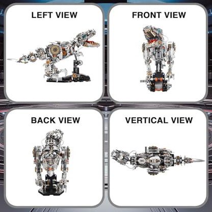 Mechanical Dinosaur Building Blocks Linkage Kit, Jurassic Animal Tyrannosaurus Rex Model with Lighting & Display Stand, STEM Toy DIY Desktop Ornament for Kids Ages 12+, Birthday Gift Idea - color: Dinosaur