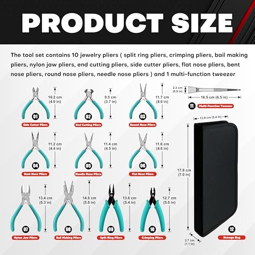 C&T 11-Piece Jewelry Plier Sets,Jewelry Making Tools Kit, Micro Jewelry Pliers Set, Stainless Steel Tweezers with Storage Pouch, Pliers set for Jewelry Making Supplies - style: 11PC