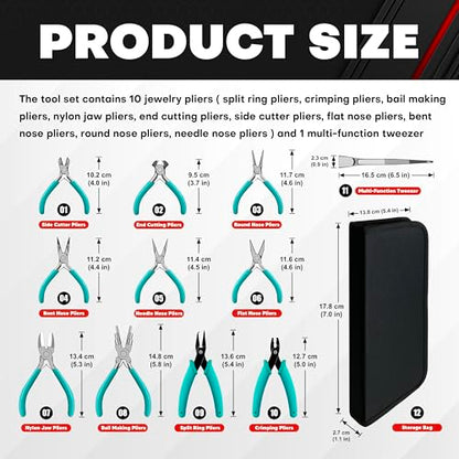 C&T 11-Piece Jewelry Plier Sets,Jewelry Making Tools Kit, Micro Jewelry Pliers Set, Stainless Steel Tweezers with Storage Pouch, Pliers set for Jewelry Making Supplies - style: 11PC