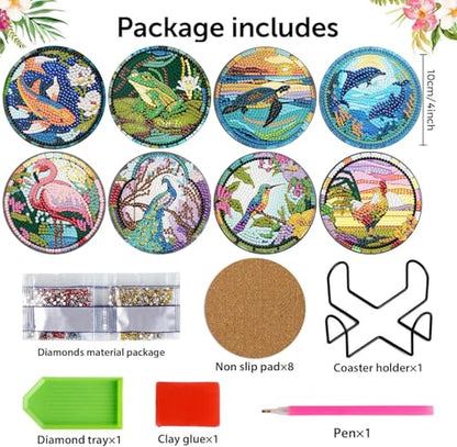 Meothan 8 Pcs Animals Diamond Art Coasters Kit for Adults with Holder 4x4in - color: Animals Coasters, size: 8 Pcs 4x4in