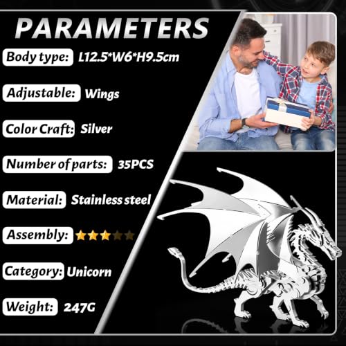FILASLFT 3D Metal Puzzles for Adults,Mechanical Model Fire Breathing Dragon - color: A2-fire Breathing Dragon-silvery