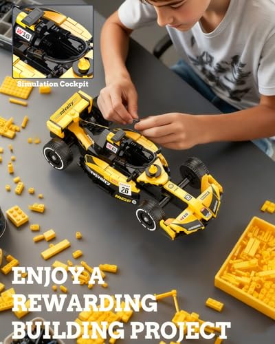 2IN1 Racing Car Building Blocks Set, MOC Speed Model Kit for Kids Ages 8+ and Adults, Creative Race Toy Gift for Boys & Girls(XZ0002) - color: Yellow